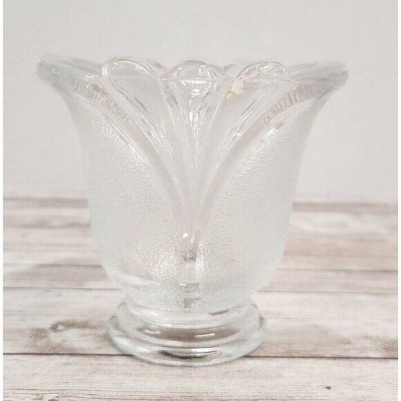 Crystal Clear Frosted Glass Tulip Votive Candle Holder Height 4" Home Decor - Picture 1 of 9